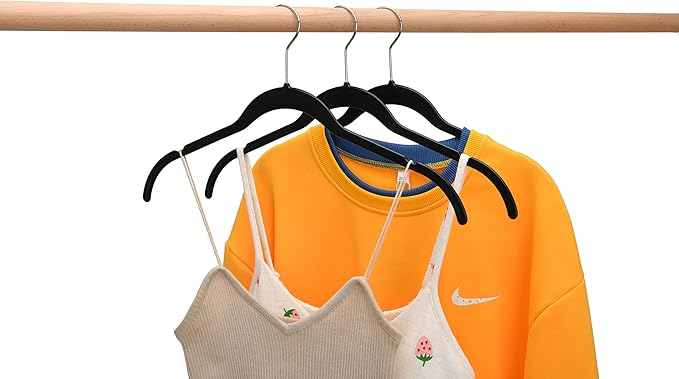 Quality Hangers Clothes Hangers 50 Pack - Non-Velvet Plastic Hangers for Clothes -Heavy Duty Coat Hanger Set -Space-Saving Closet Hangers with Chrome Swivel Hook, Non-Flocked Hangers (50, Black)