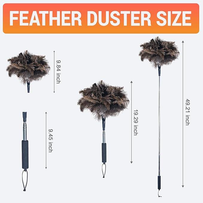 Feather Duster for Electronics Fragile Items, Soft Ostrich Feathers Dusting Tool for Keyboard, Screen, Office and Home Cleaning, Black Handle(A12-Black)