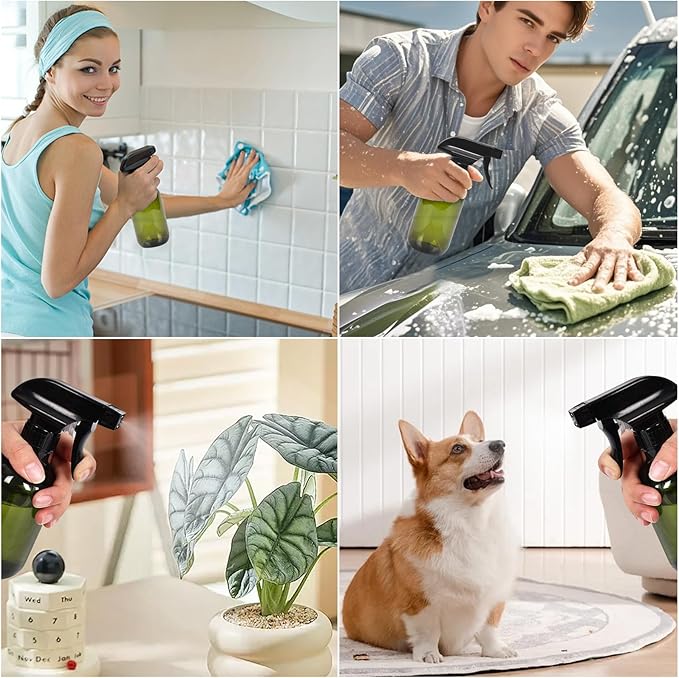 Cleaning Spray Bottles for Plants Misters for Inside, 2 Pack 10 oz Squirt, Water Spray Bottle Mist Sprayer, No Leak Hair Mister Empty with Adjustable Nozzle (Green)