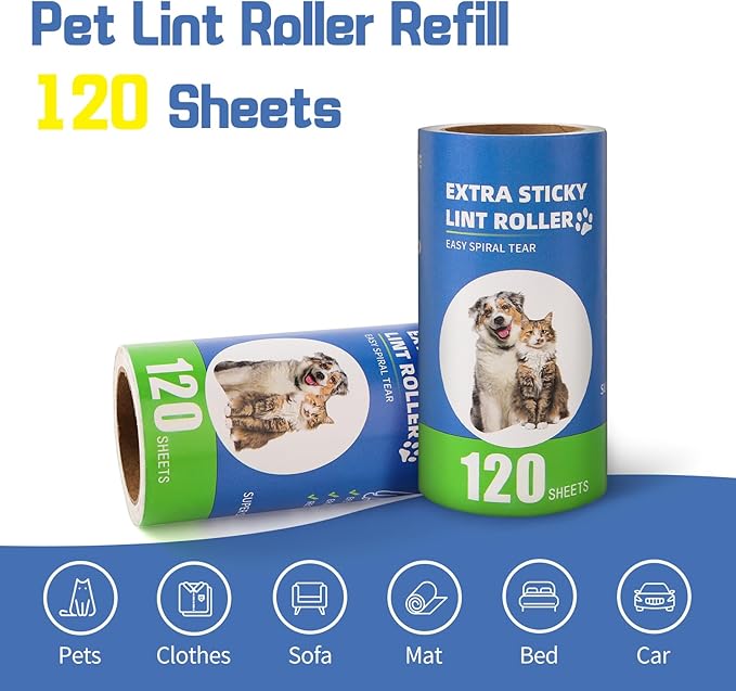 Bartuke Extra Sticky Lint Roller Refills 10 Pack (1200 Sheets) fit 3.8"-4" Standard Size Lint Roller Sticker with Inner Diameter at 1.5" for Pet Hair, Clothes, Furniture, Cars, No Handle Included