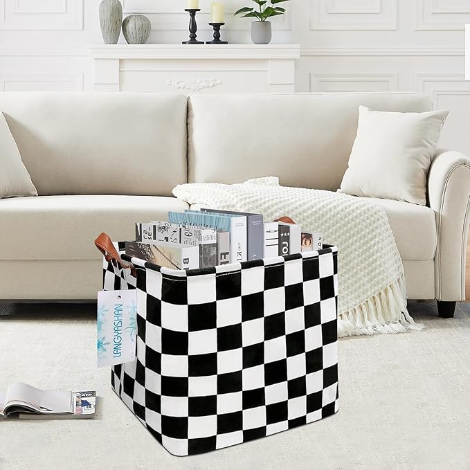 LANGYASHAN Square Storage Baskets Waterproof Canvas Children Laundry Nursery Hamper for Shelves Gift Baskets Toy Organizer Room Decor (Square Racing flag)