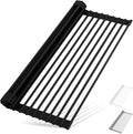 Roll Up Dish Drying Rack Over The Sink Kitchen Roll Up Sink Drying Rack Multipurpose Foldable Sin Drying Mat, Heat-Resistant, Anti-Slip & Anti-Rust Dish Rack for Kitchen, 20.5" x 13", Black