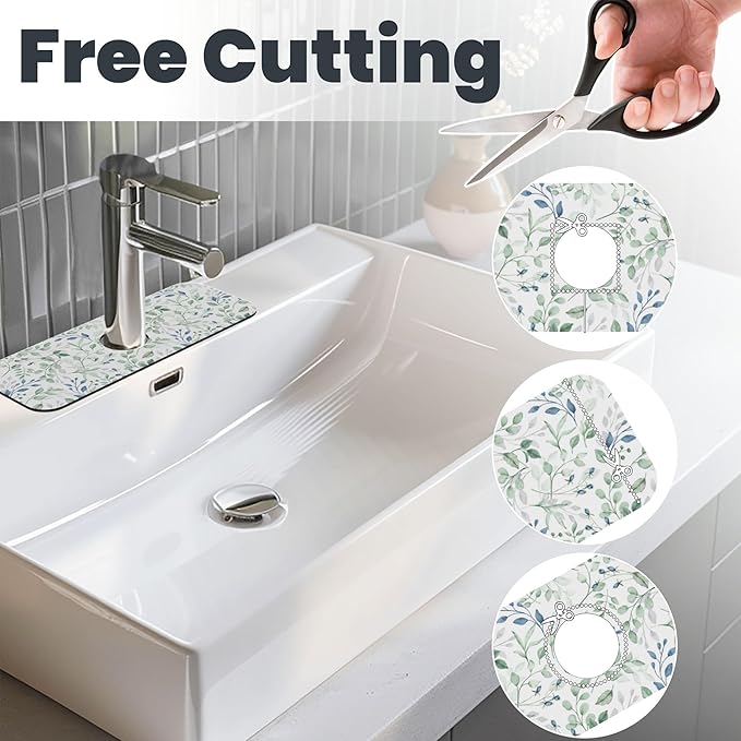 3Pcs Watercolor Floral and Leaves Dish Drying Mat & Kitchen Sink Splash Guard Faucet Mat For Kitchen Counter Absorbent Microfiber Dishes Pad Dish Drainer Rack Mats Fast Dry Kitchen Accessories