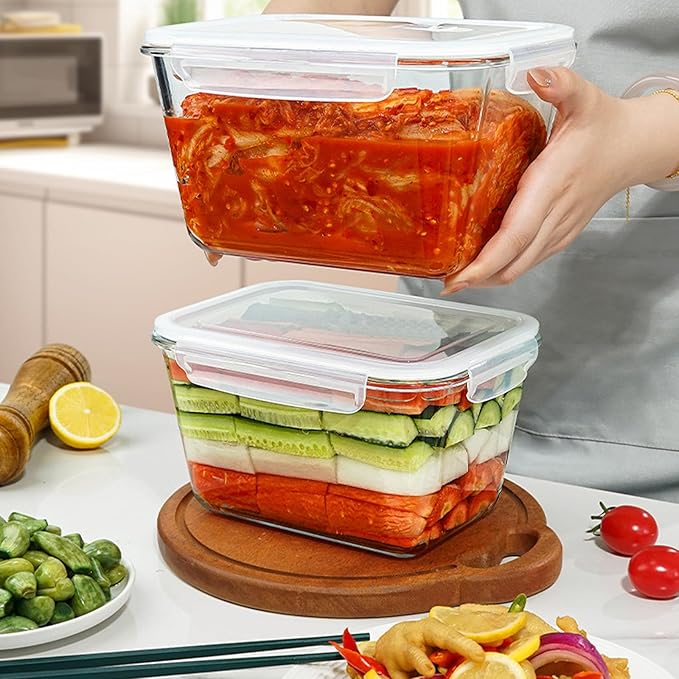 2 Pack Large Glass Storage Containers with Lids 85oz/10.5cup Big Airtight Glass Food Storage Containers for Rotisserie Chicken Watermelon Meal Prep, BPA Free, Freezer Dishwasher Oven Safe