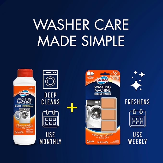 Glisten Washing Machine Cleaner, Helps Remove Odor, Buildup, and Limescale, Fresh Scent, Made in the USA, 12 Ounce Bottle, 3-Count, (Pack of 2)