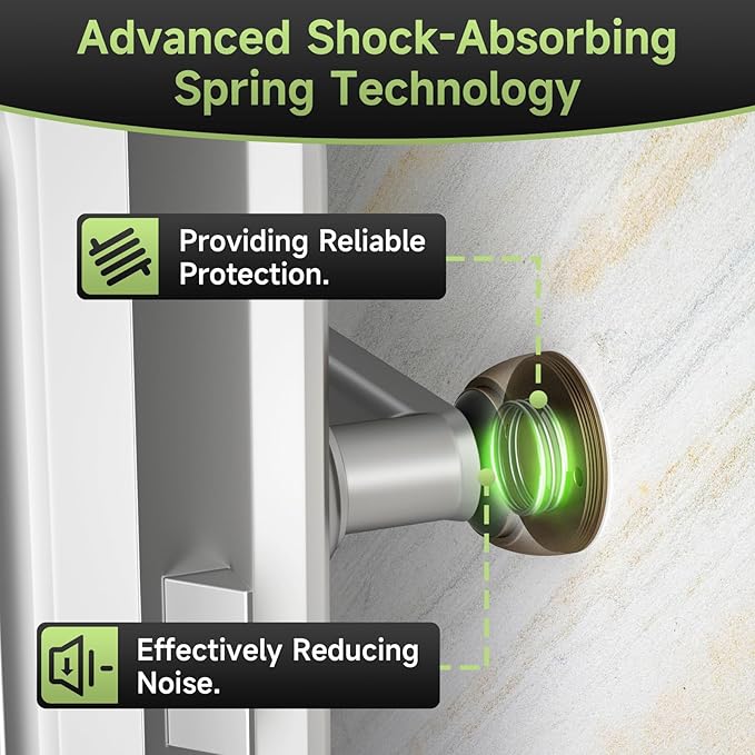 Door Stopper Wall Protector with Silicone Head, Aluminum Door Knob Wall Protector, Spring Shock Absorption Technology, 1.65" Door Stoppers for Wall, Adhesive Installation or with Screw, Bronze