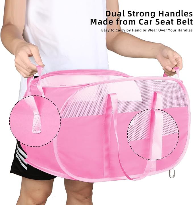 Collapsible Laundry Baskets, Tear Proof Pop Up Laundry Hamper with Dual Handles, Durable Foldable Laundry Basket, Easy to Carry Laundry Hamper for Home, Laundry Room, Bedroom, Dorm, Travel Pink