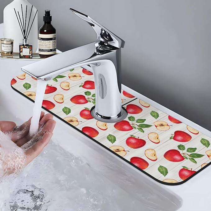 Faucet Draining Mat For Kitchen Sink, Apple Orchard Wood Grain Diatom Mud Absorbent Drain Pad For Bathroom Kitchen Sink Splash Guard Drying Mat