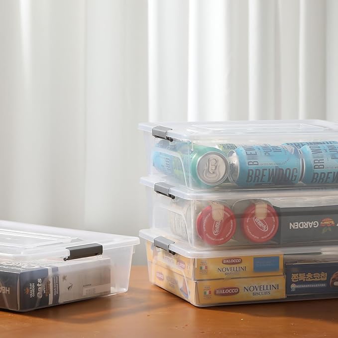 novelinks Clear Stackable Storage Bins with lid Storage Boxes Durable Plastic Organizer Containers for Home Office, Kitchen, Craft Supplies (10 Quart 4 Pack)