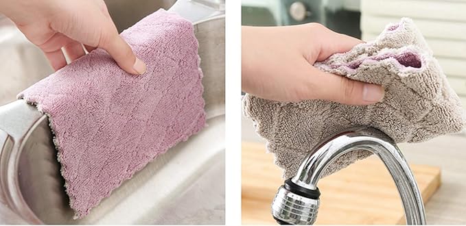kimteny 12 Pack Kitchen Cloth Dish Towels, Premium Dishcloths, Super Absorbent Coral Velvet Dishtowels, Nonstick Oil Washable Fast Drying (Purple-Grey)