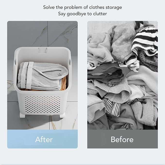 Bathroom Laundry Basket, Stackable Rolling Laundry Hamper, Clothes Storage Basket, 4 Wheels with Wheels, Storage Cart, Household Organizer for Home, Kitchen, Bathroom (2 Tier)