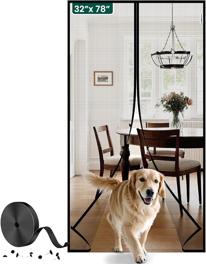 Magnetic Screen Door Mesh with Super Strong Magnets Fit Door Size 32" X 78", Mesh Size 34" X 79" Heavy Duty Door Net Screen for Front, Back, Single Doors