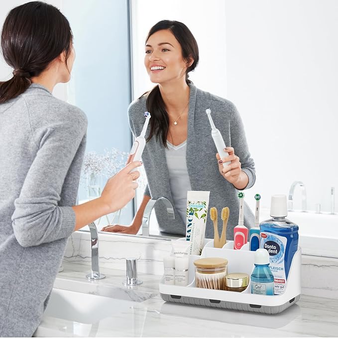 Toothbrush Holders for Bathrooms Countertop Organizer - Kids Electric Toothbrush and Toothpaste Holder Detachable 7 Slots Tooth Brush Organization Bathroom Accessories Storage Vanity, White