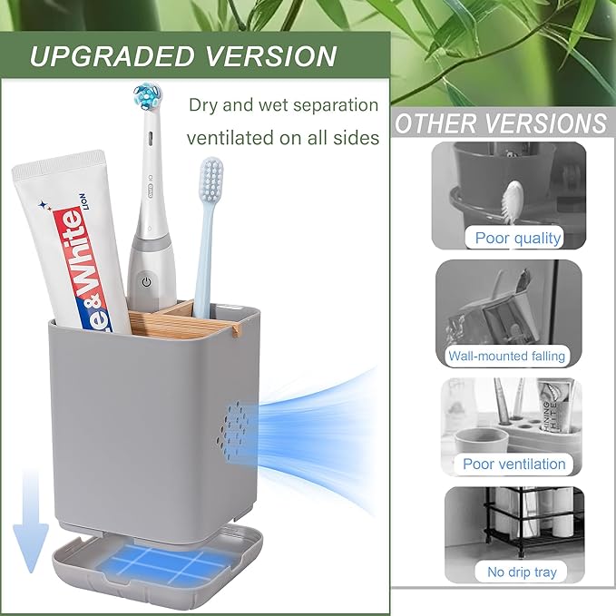 Toothbrush Holders for Bathrooms, Electric Toothbrush Holder Kids Toothbrush and Toothpaste Organizer for Countertop Vanity Accessories Storage (3 Slots Grey)