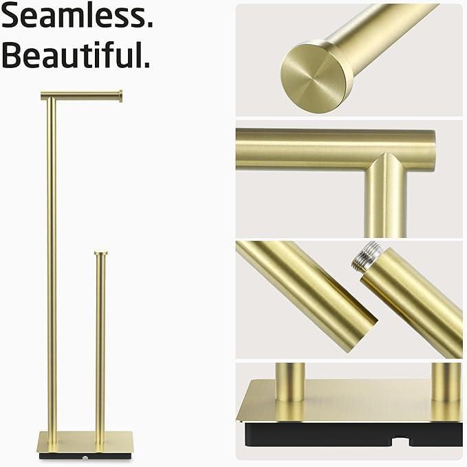 KES Free Standing Bathroom Toilet Paper Roll Holder, Toilet Paper Holder Stand with Weighted Base SUS304 Stainless Steel Brushed Gold, BPH286S1B-BZ