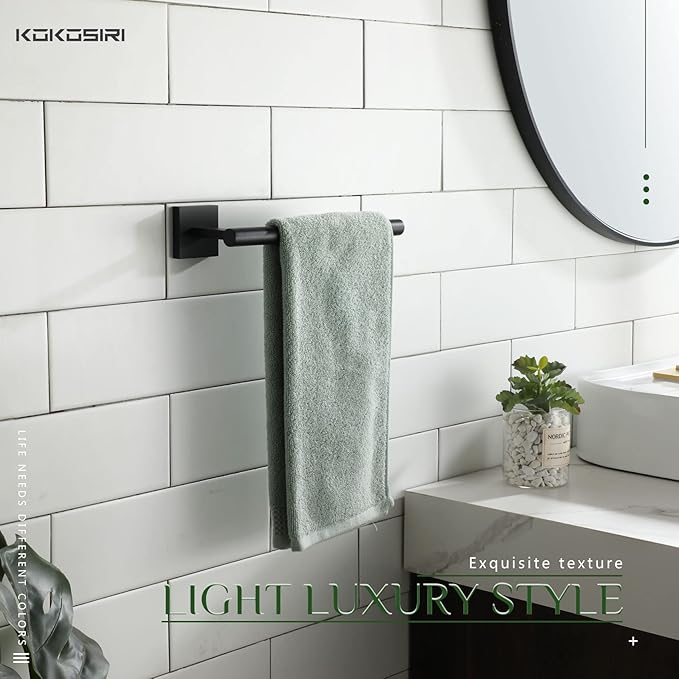 KOKOSIRI Towel Bar Matte Black Bathroom Hardware Hand Towel Rails Wall Mounted Kitchen Toilet Cabinet Paper Holder, Stainless Steel B3008BK