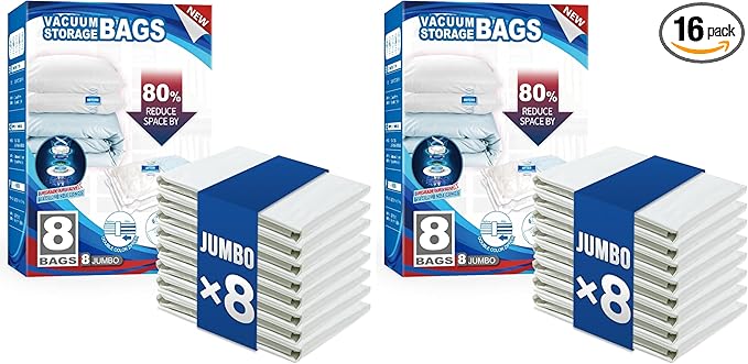 TAILI 16 Pack Vacuum Storage Bags for Comforter and Blankets, Jumbo Vacuum Seal Bags for Bedding 40x31 Inch, Space Saver Bags for Clothes, Pillows, Saving More Closet Space