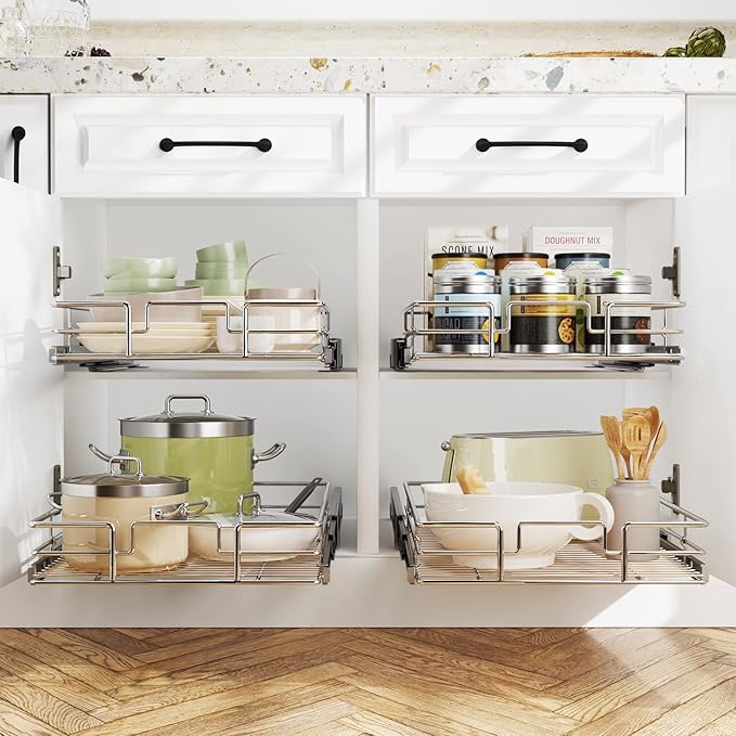 LOVMOR Pull Out Cabinet Organizer 28½" W x 21½" D, Kitchen Cabinet Pull Out Shelves Slide Out Storage