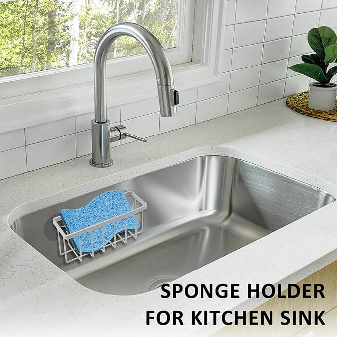 Sponge Holder for Kitchen Sink,Sink Sponge Holder,Sink Caddy, Soap Holder,Bathroom,Scrubbers (Mat Silver)