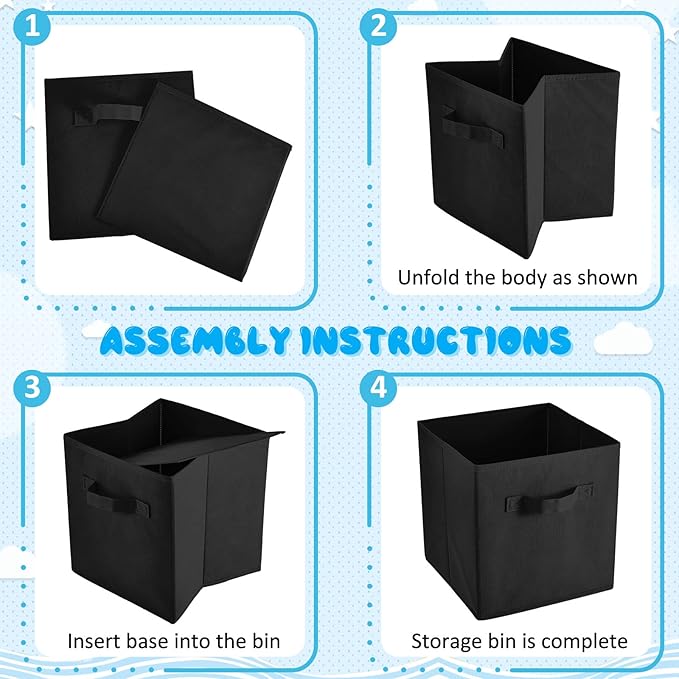 Yinder 12 Pcs Cube Storage Bin Black 11'' Storage Bins for Playroom Decor Colorful Bins for Kids Foldable Baskets for Nursery Organizer Boxes Fabric Boxes