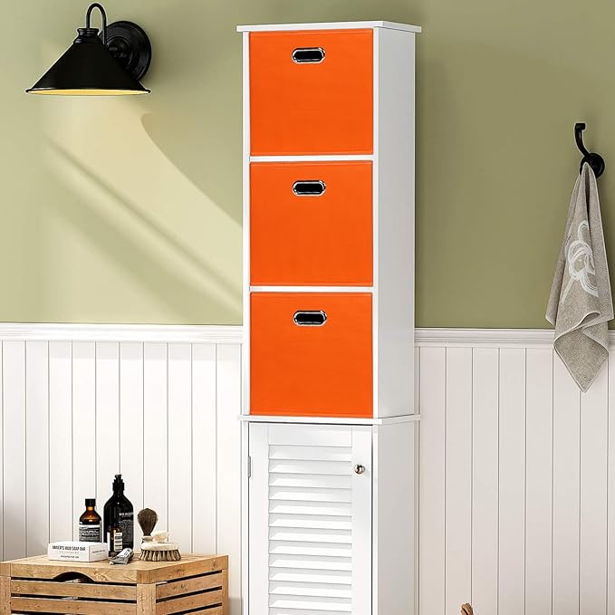 Black Foldable Storage Cubes Bins , Fabric Storage Box Cubes Organizer Baskets with Dual Handles for Home Organizer(Orange)