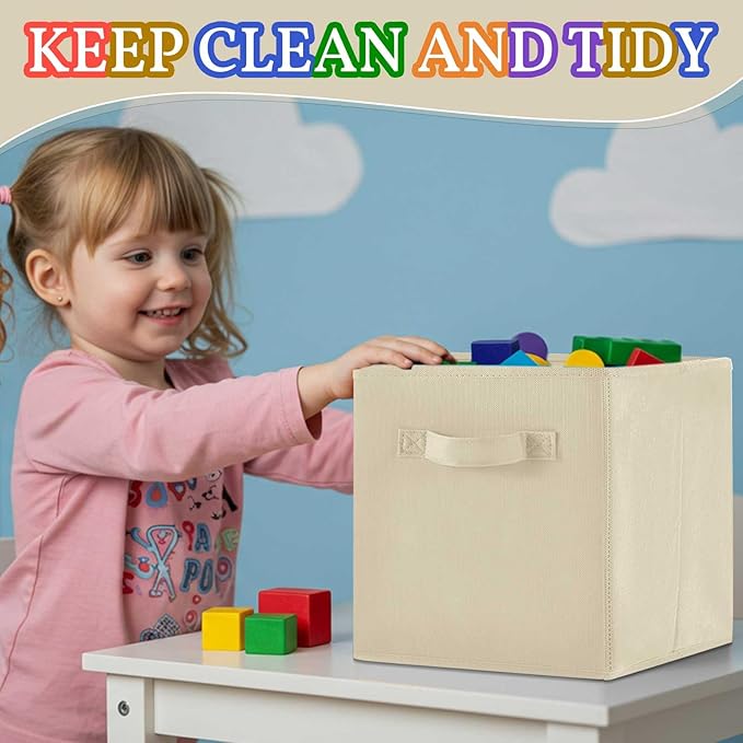 Yinder 4 Pcs Cube Storage Bin Brown 11'' Storage Bins for Playroom Decor Colorful Bins for Kids Foldable Baskets for Nursery Organizer Boxes Fabric Boxes