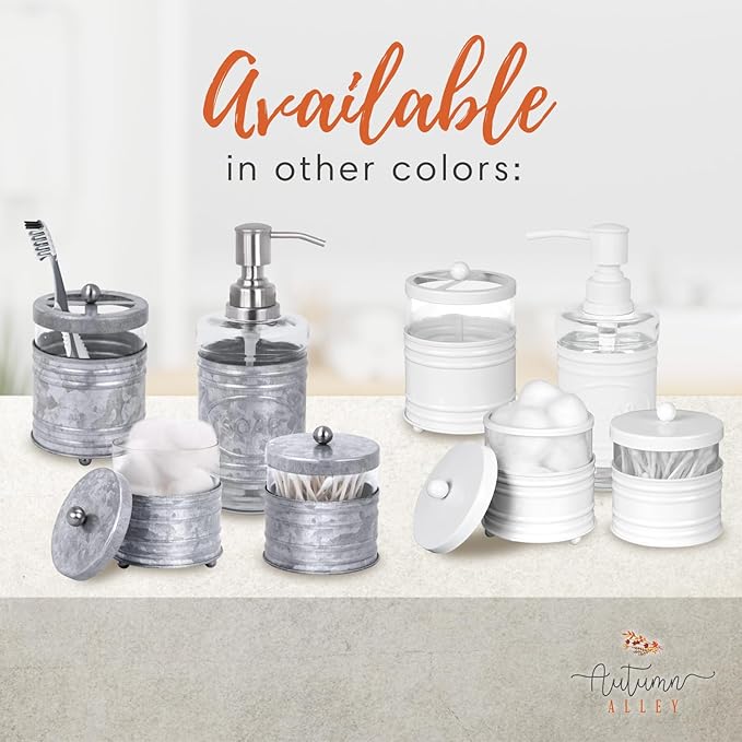 Autumn Alley Farmhouse Matte Black Bathroom Accessories Set (4 PCS) - Lotion Soap Dispenser, Black Toothbrush Holder Set, 2 Glass Apothecary Jars (Qtip Holder) - Rustic Bathroom Accessories Set