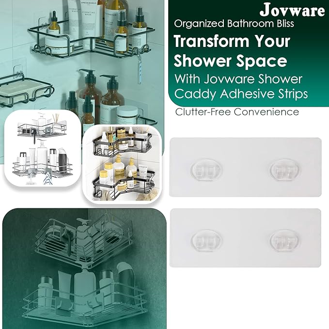 Shower Caddy Adhesive Replacement Stickers Sticker Shelf Basket Strips Suction Hooks Large Strong Hook for Bathroom Storage Corner Transparent Shelves Wall Mount 2 Hooks 6 1/2"
