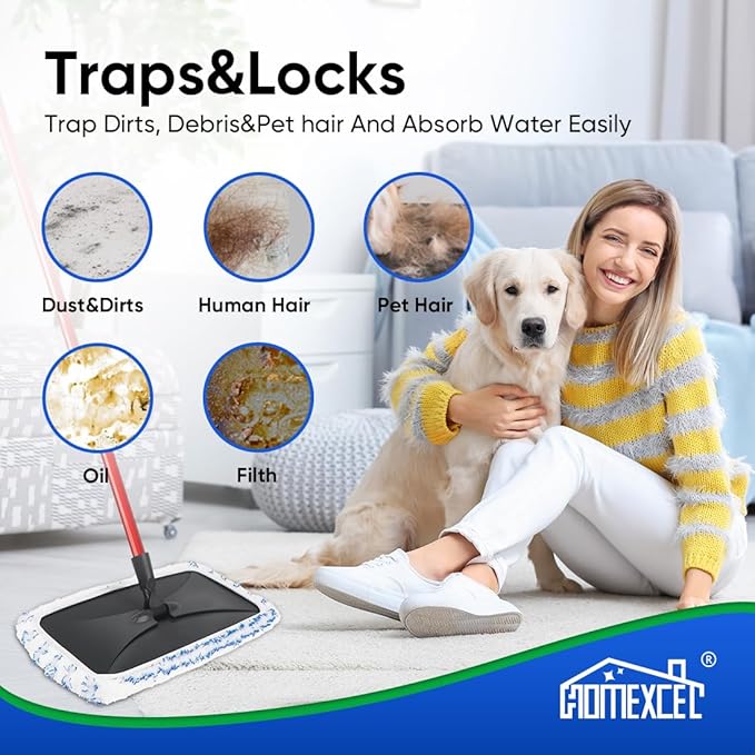 HOMEXCEL Reusable Microfiber Mop Pads Compatible with O-Cedar Hardwood Floor'N More Microfiber Mop-Mop Head Pads Refills for Wet and Dry Use-2 Pack