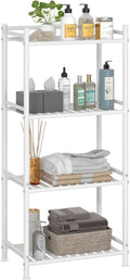 4 Tier Bathroom Storage Open Shelf Unit, Free-Standing Metal Corner Rack Shelving for Kitchen, Living Room, Hallway (White, Wider 4 Tier)