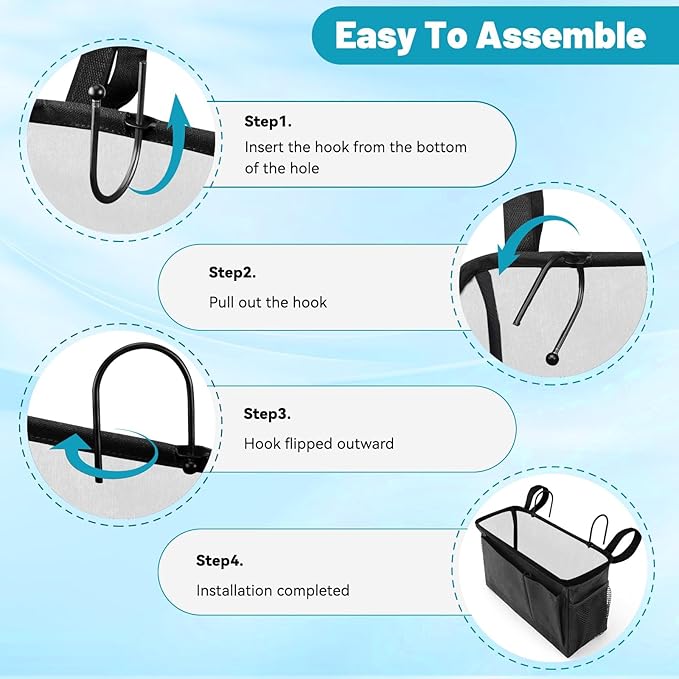 BlissTotes Bedside Caddy, Bedside Storage Organizer for Bunk Bed Accessories, Dorm Storage for Bedside Shelf and Bunk Bed Shelf, Bed Caddy for Home, Dorm, Bunk (Dark Gray, 2 Pack)