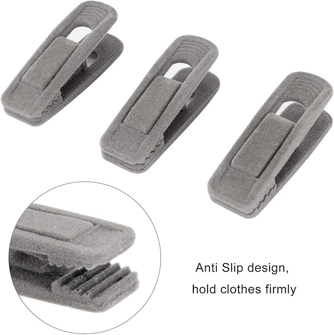 Velvet Hangers Clips 20 Pack, Grey Pants Hangers Velvet Clips, Strong Finger Clips Perfect for Thin Velvet Hangers (Grey)