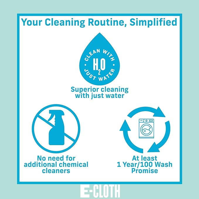 E-Cloth Glass & Polishing Cloths, Premium Microfiber Glass Cleaner, Great for Windows, Glass and Mirrors, Washable and Reusable, 100 Wash Guarantee, Alaskan Blue, 1 Pack