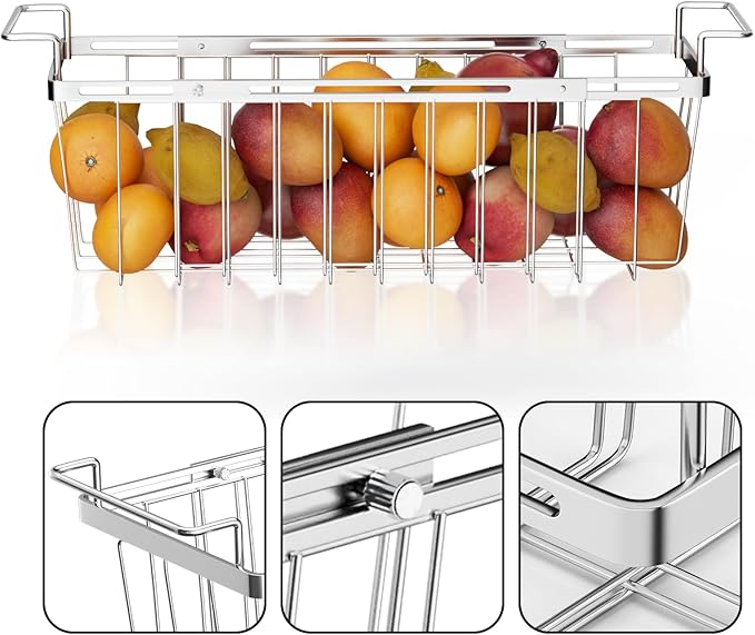 Orgneas Freezer Baskets for Chest Freezer, Capacity Expandable Deep Freezer Organizer Bins Adjustable From 16.5" to 26.5" Stainless Steel Wire Basket Storage with Hanging Handles