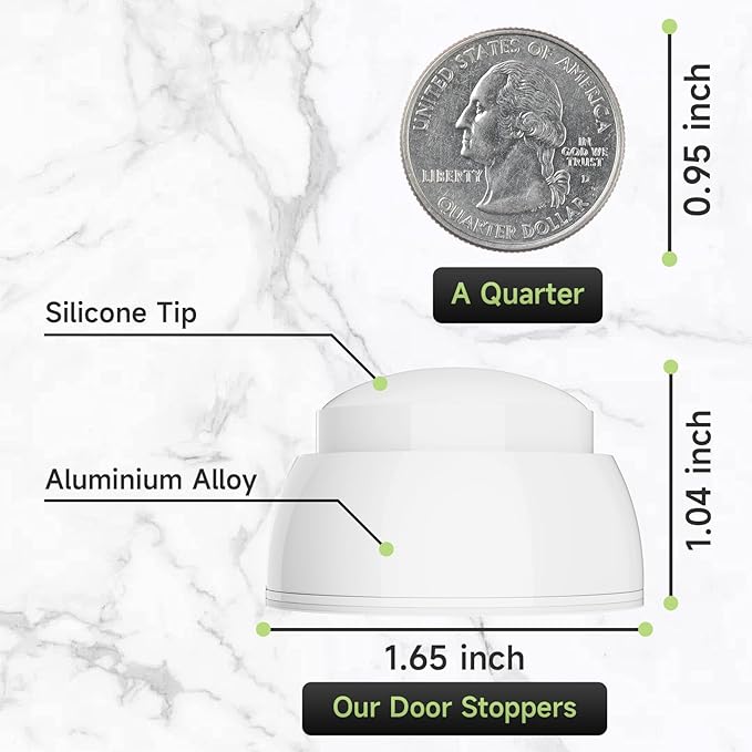 2PCS Door Stopper Wall Protector with Silicone Head, Aluminum Door Knob Wall Protector, Spring Shock Absorption Technology, 1.65" Door Stoppers for Wall, Adhesive Installation or with Screw, White