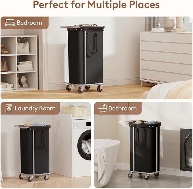 Lifewit 100L Large Laundry Basket with Wheels, Tall 1 Section Laundry Hamper Organizer, Rolling Laundry Cart with Steel Frame & Removable Bag for Luandry Room Bathroom Bedroom, Black