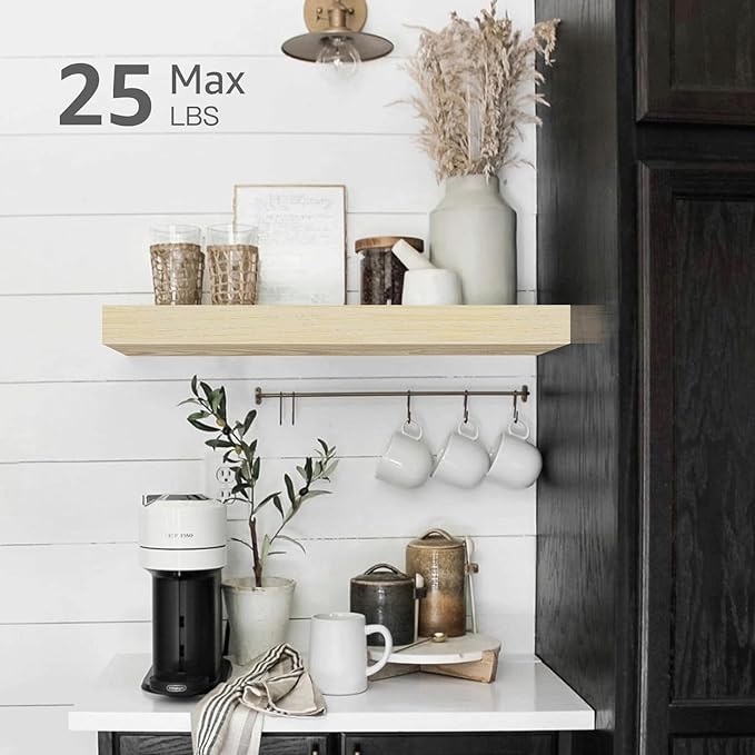 QEEIG Bathroom Floating Shelves for Wall - 15.7" Wall Mounted Shelf Over Toilet Farmhouse Home Decor Display Bookshelf Small 15.7 x 6.7 inch Set of 2, Natural Light Brown (008-40N)