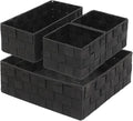Woven Storage Baskets Set of 4, Stackable Fabric Storage Bins with Metal Frame for Closet, Shelf, Drawer, Nursery, and Office Organization – Polypropylene Organizer Boxes, Black