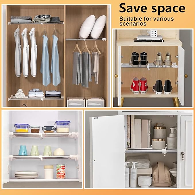 BAOYOUNI Tension Shelf Expandable Clothes Closet Organizer Rack Adjustable DIY Wardrobe Dividers Separator Ivory, 15.75-23.62 Inches