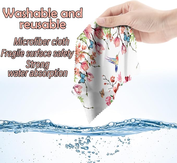 6 PCS Glasses Cleaning Cloth Eyeglass Cleaning Cloth Lens Eyeglasses Microfiber Cute Aesthetic Cloth for Unisex Women Girls Reusable Phone Screens Camera Multi-Patterns(6.3"x6.3")-Flowers Floral