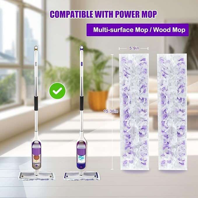50 Pack Disposable Power Mop Pad Refills for Swiffer Power Mop, Compatible with Swiffer Power Mop Refills, Thickened Multi-Surface Replacements for Swiffer Wet Pads Refill on All Finished Floors.