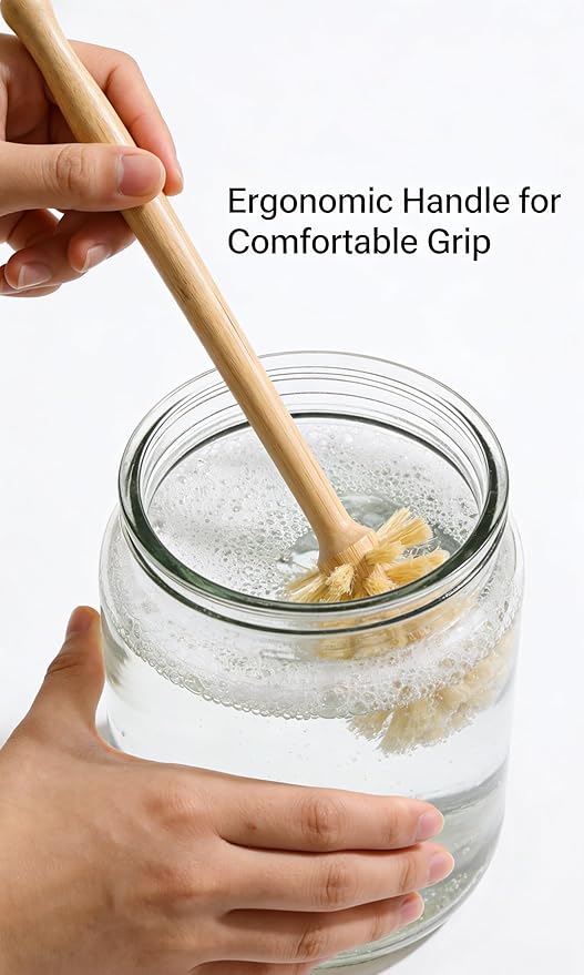 Bamboo Dish Brush Set with Handle - Kitchen Cleaning Brushes: Bottle Brush, Straw Cleaner & Vegetable Brush. Dish Scrub for Dishes, Sink, Pots, Pans, Cast Iron – Kitchen Scrub Brushes
