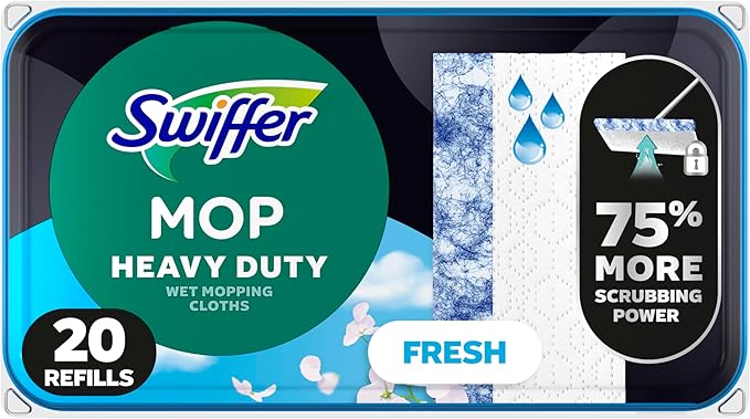 Swiffer Sweep + Mop, Wet Pads Refill, Floor Cleaner, Cleaning Cloths, Heavy Duty, Fresh, 20ct