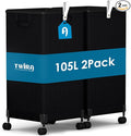 2Pcs Laundry Basket with Wheels 105L, Large Rolling Laundry Hamper with Removable Bag, Metal Frame Collapsible Dirty Clothes Bin, Cloth Organizer Hampers Pull Handle for Bathroom, Dorm, Bedroom Black