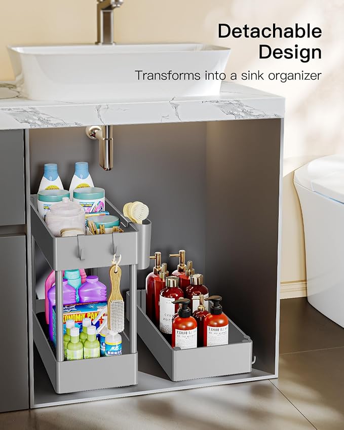Pipishell Slim Storage Cart with Wheels - 3 Tier Bathroom Organizers and Storage Cart - Rolling Carts for Bathroom, Kitchen, Narrow Space, Laundry Room,Gray