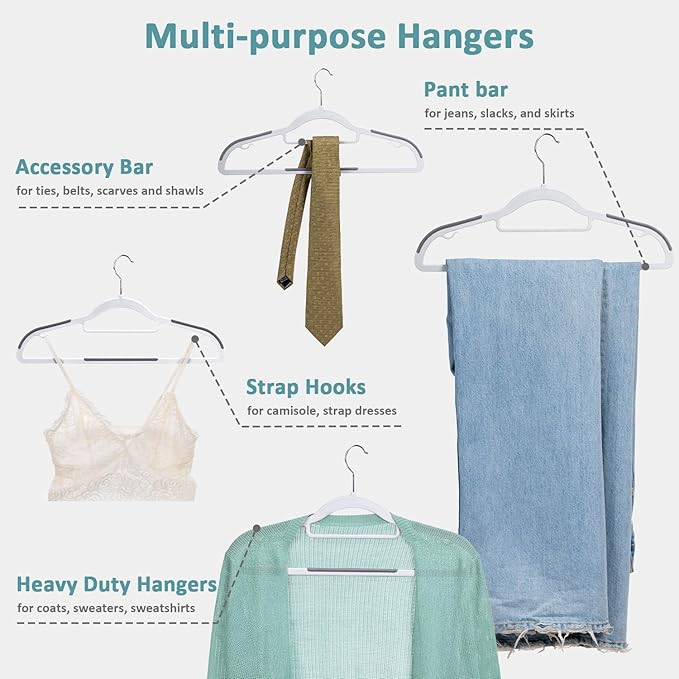 Tonswachic Pack of 30 Clothes Hangers, Space Saving Plastic Hangers, Non-Slip, 0.2 Inches Slim, 360° Swivel Silver Hook for Shirts, Pants & Wet/Dry Garments, White and Dark Gray