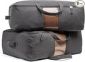 Soft Canvas Storage Bags with Zipper. Thick Breathable, 2pc King/Queen Comforter Organizer. Four Carrying Handles and Window. Large 25x19x9in Bag for Sheets Blankets Bedding Pillows, Clothes (Grey)