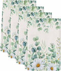 Kitchen Towels Set of 4, Green Eucalyptus Leaves Soft Microfiber Dish Towels, Daisy Summer Botanical Watercolor Absorbent Washable Dishcloths for Kitchen Cleaning, Drying Dishes, 18x28 Inches