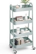 OLIXIS 4 Tier Utility Rolling Cart, Metal Mobile Storage Shelf with Lockable Caster Wheels, Organization for Livingroom, Bathroom, Kitchen, & Narrow Places, 4-Tier Green