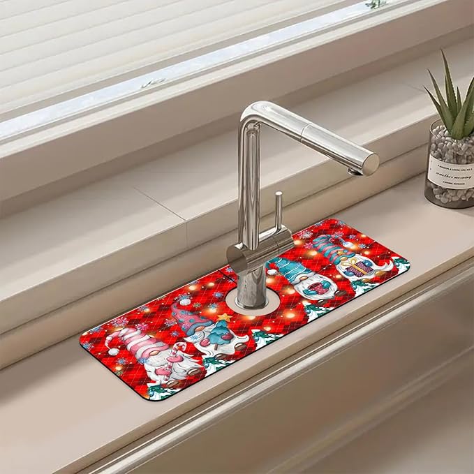 Chrismas Sink Faucet Absorbing Mat Winter is Coming Sink Splash Guard Drying Mat for Kitchen Bathroom Faucet Sinkmat 15.5"X5.5"